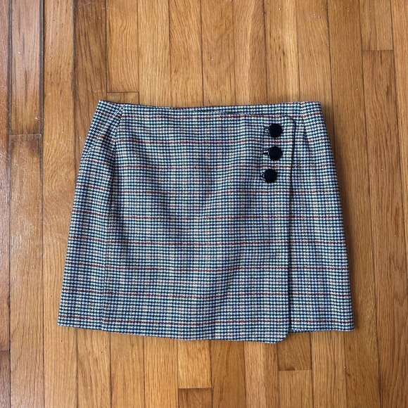 Sezane Peter mini skirt houndstooth wool blend buttons - Picture 2 of 15